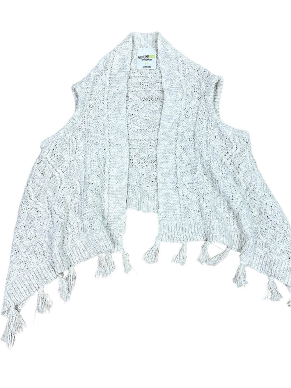 Genuine Kids by OshKosh Boho Light Oatmeal Knit Tassel Sleeveless Vest